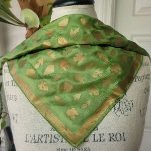 Rare Vera Green and Gold Silk Oak Leaf Leaves Scarf